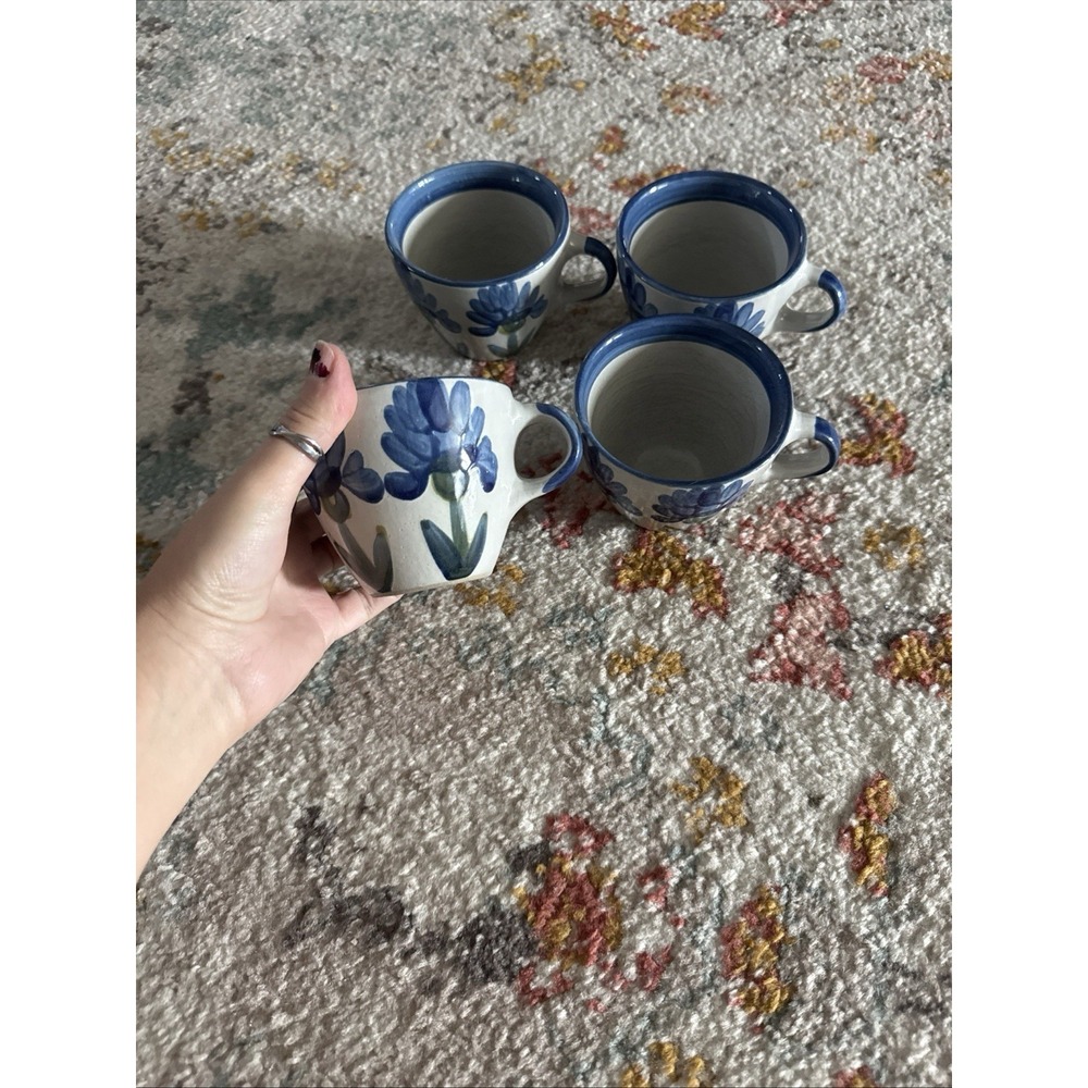 4 Vintage Louisville Stoneware Pottery Bachelor Button Cornflower Cups